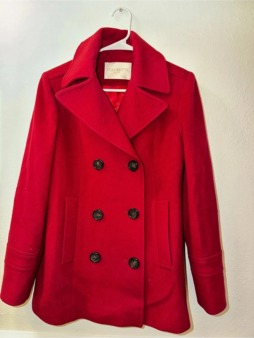Fleurette Red Wool Pea Coat Size 6 Like New